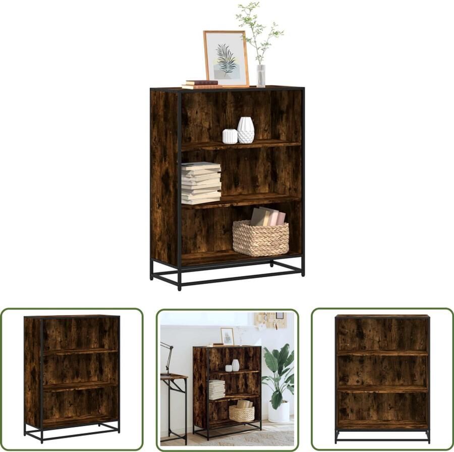 The Living Store Boekenkast 80 5x35x107 5 cm bewerkt hout gerookt eikenkleurig Boekenkast Houten Boekenkast Industrieel Boekenrek Opbergkast Tv Stand