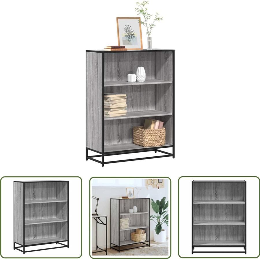 The Living Store Boekenkast 80 5x35x107 5cm bewerkt hout grijs sonoma eikenkleur Boekenkast Houten Boekenkast Grijze Boekenkast Vintage Boekenkast Industrieel Boekenkast