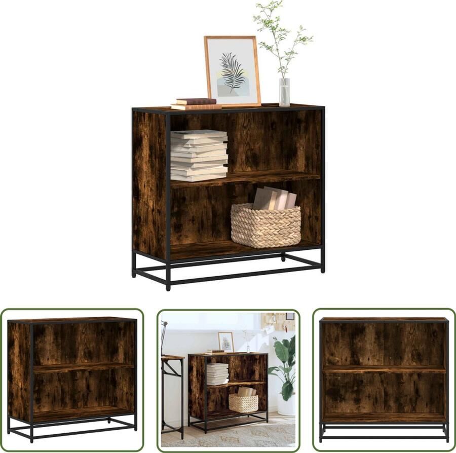 The Living Store Boekenkast 80 5x35x76 cm bewerkt hout gerookt eikenkleurig Boekenkast Houten Boekenkast Industrieel Boekenrek Opbergkast Tv Stand