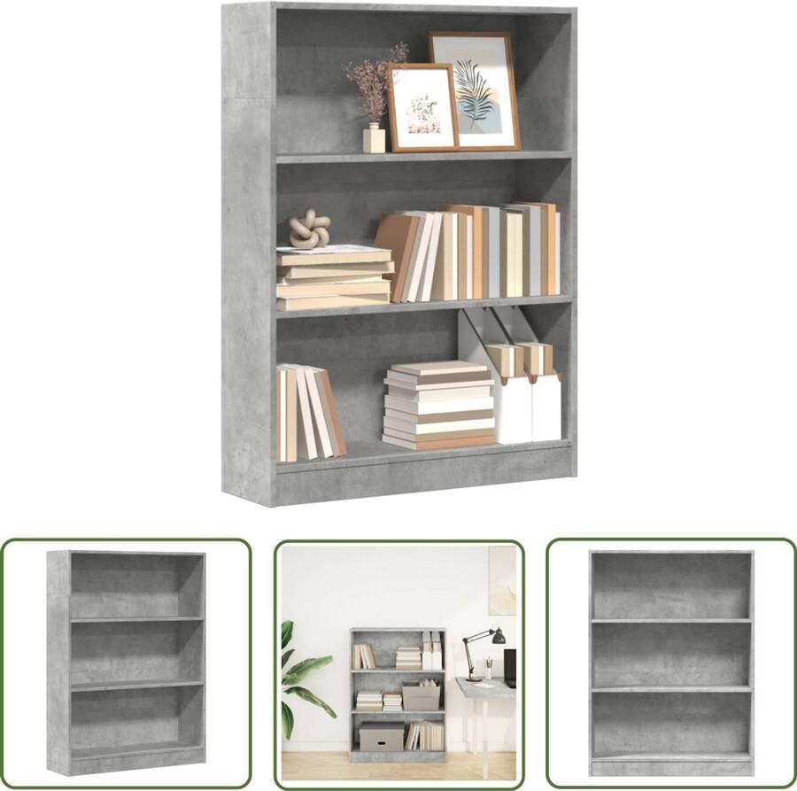 The Living Store Boekenkast 80x24x109 cm bewerkt hout betongrijs Boekenkast Houten Boekenkast Opbergkast Bibliotheekkast Tv Meubel