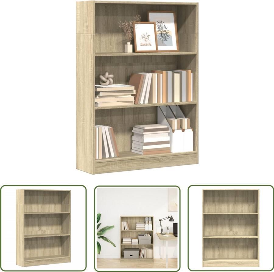 The Living Store Boekenkast 80x24x109 cm bewerkt hout sonoma eikenkleurig Boekenkast Houten Boekenkast Boekenplank Opbergkast Salontafel