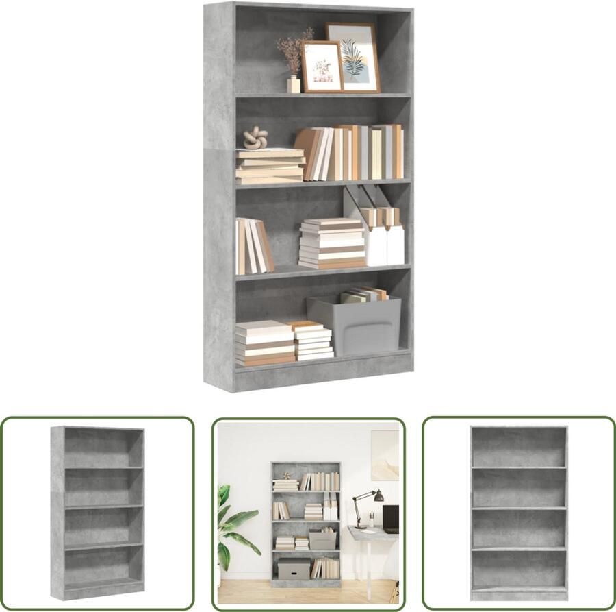 The Living Store Boekenkast 80x24x143 cm bewerkt hout betongrijs Boekenkast Houten Boekenkast Betonnen Boekenkast Opbergkast Tv Meubel