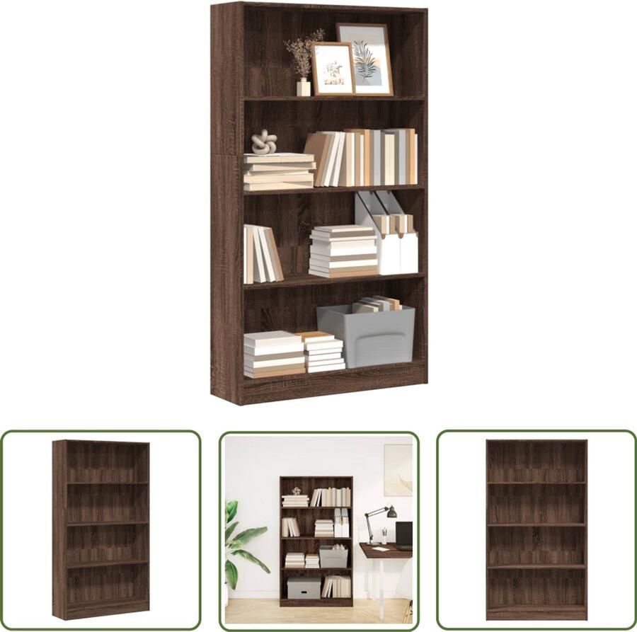 The Living Store Boekenkast 80x24x143 cm bewerkt hout bruin eikenkleurig Boekenkast Houten Boekenkast Bruine Eiken Boekenkast Opbergkast Bibliotheekkast