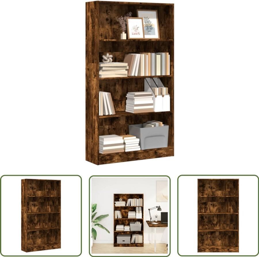 The Living Store Boekenkast 80x24x143 cm bewerkt hout gerookt eikenkleurig Boekenkast Houten Boekenkast Opbergkast Kast Interieurdecoratie