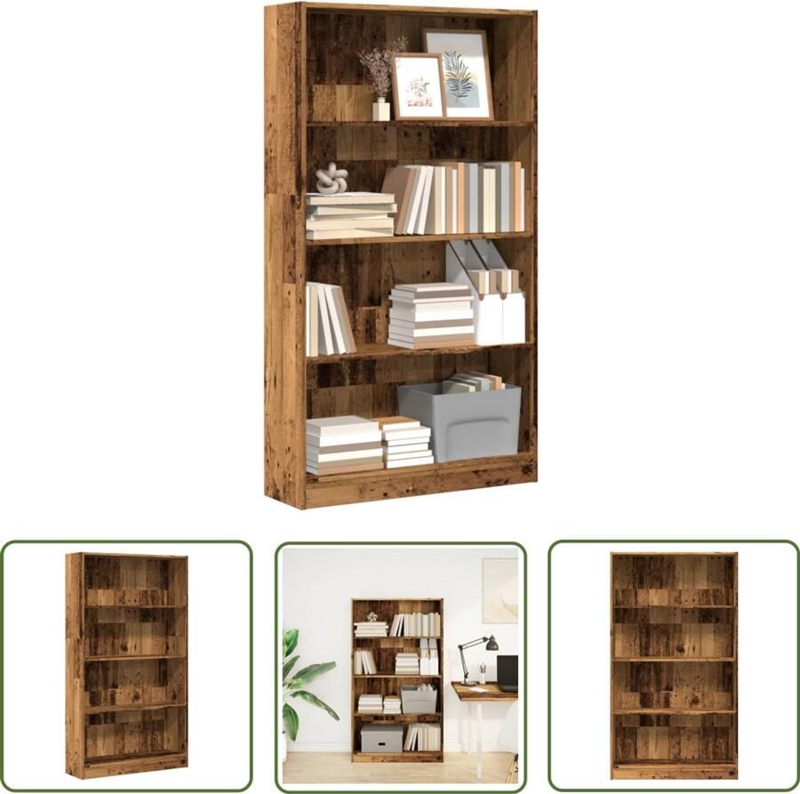 The Living Store Boekenkast 80x24x143 cm bewerkt hout oud houtkleurig Boekenkast Houten Boekenkast Opbergkast Bibliotheekkast Vintage Boekenkast