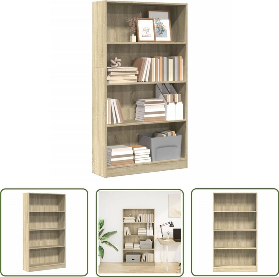 The Living Store Boekenkast 80x24x143 cm bewerkt hout sonoma eikenkleurig Boekenkast Houten Boekenkast Opbergkast Salontafel Tv Tafel