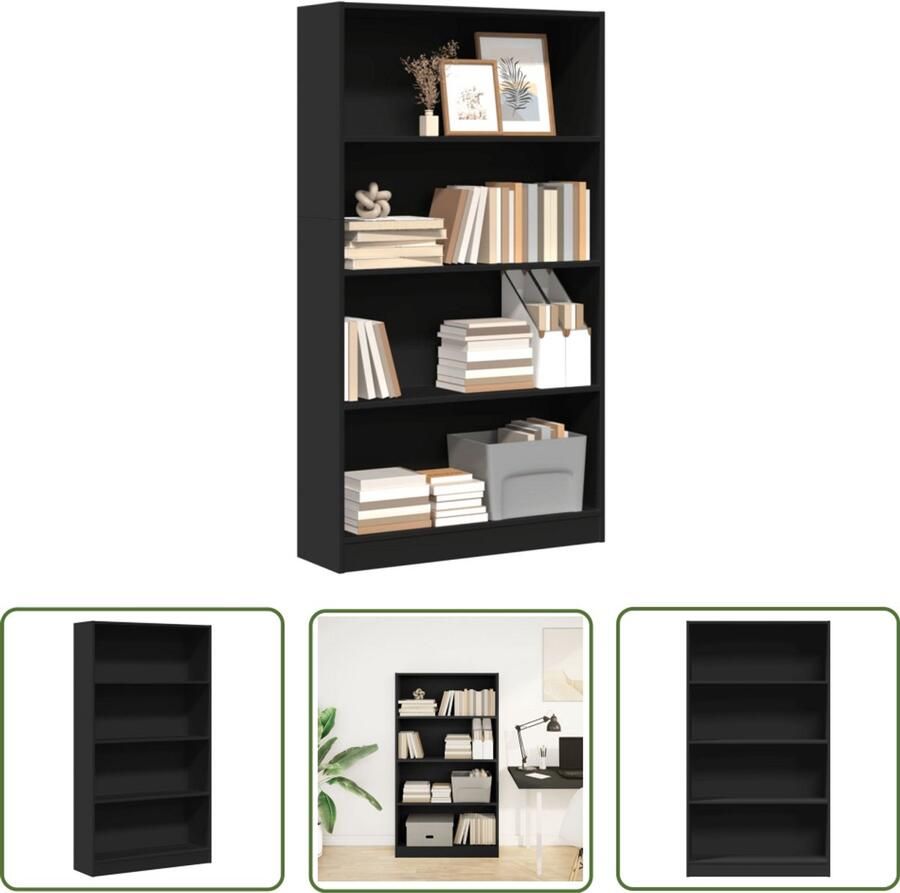 The Living Store Boekenkast 80x24x143 cm bewerkt hout zwart Boekenkast Houten Boekenkast Opbergkast Bibliotheekkast Tv-stand