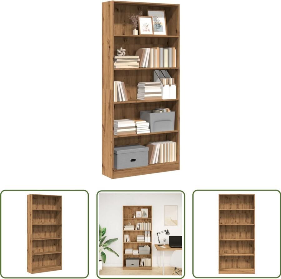 The Living Store Boekenkast 80x24x176 cm bewerkt hout artisanaal eikenkleurig Boekenkast Houten Boekenkast Opslagkast Bibliotheekkast Vintage Boekenkast
