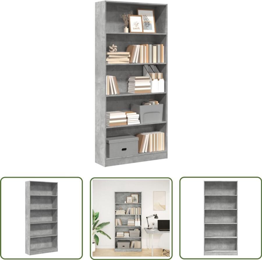 The Living Store Boekenkast 80x24x176 cm bewerkt hout betongrijs Boekenkast Houten Boekenkast Opbergkast Bibliotheekkast Livingroom Furniture
