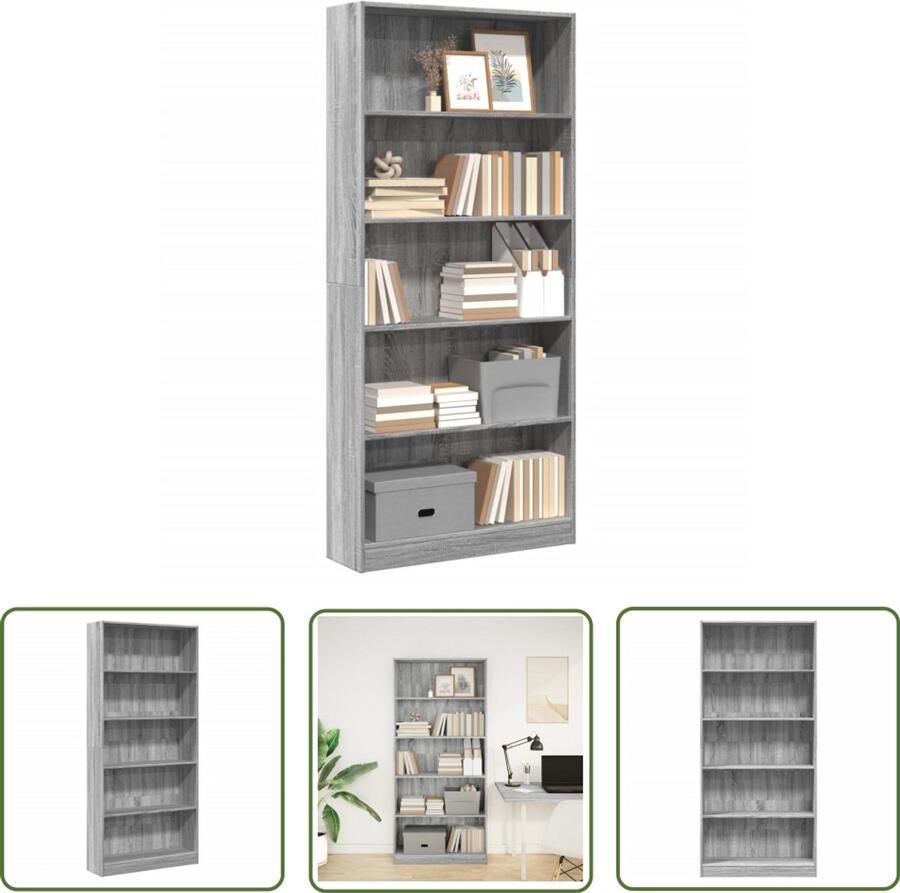 The Living Store Boekenkast 80x24x176 cm bewerkt hout grijs sonoma eikenkleurig Boekenkast Houten Boekenkast Grijze Boekenkast Opbergkast Bibliotheekkast