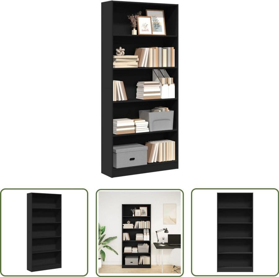 The Living Store Boekenkast 80x24x176 cm bewerkt hout zwart Boekenkast Houten Boekenkast Opbergkast Bibliotheekkast Tv Meubel