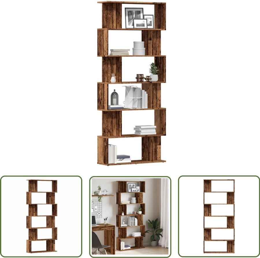 The Living Store Boekenkast 80x24x192 cm bewerkt hout oud houtkleurig Boekenkast Houten Boekenkast Vintage Boekenkast Bibliotheekkast Opslagruimte