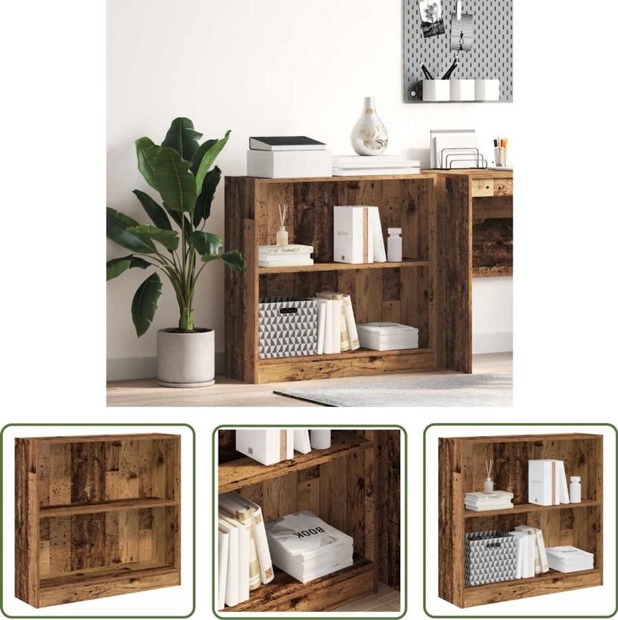 The Living Store Boekenkast 80x24x76 cm bewerkt hout oud houtkleurig Boekenkast Houten Boekenkast Opbergkast Bibliotheekkast Tv-stand