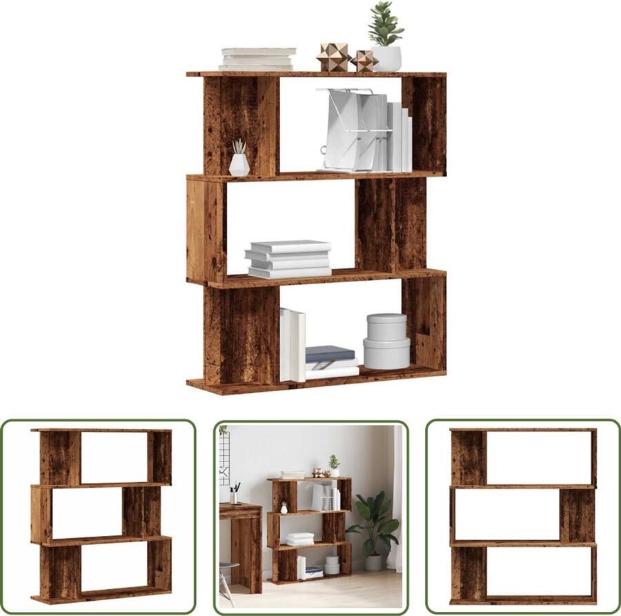 The Living Store Boekenkast 80x24x96 cm bewerkt hout oud houtkleurig Boekenkast Houten Boekenkast Vintage Boekenkast Bibliotheekkast Opslagkast