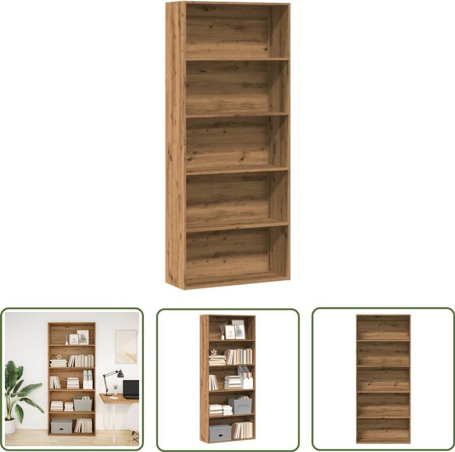 The Living Store Boekenkast 80x30x189 cm bewerkt hout artisanaal eikenkleur Boekenkast Houten Boekenkast Opbergkast Bibliotheekkast Livingroom Furniture