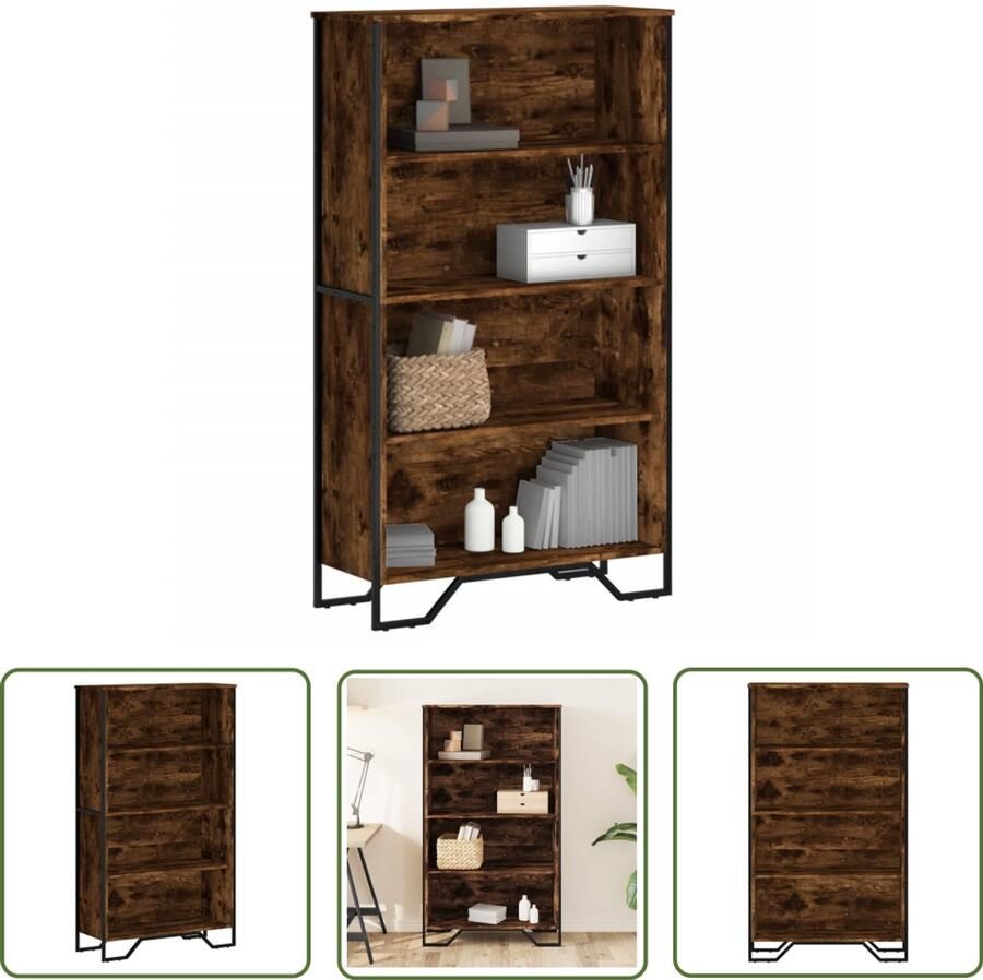 The Living Store Boekenkast 80x31x137 5 cm bewerkt hout gerookt eikenkleurig Boekenkast Houten Boekenkast Vintage Boekenkast Boekenplank Opbergkast