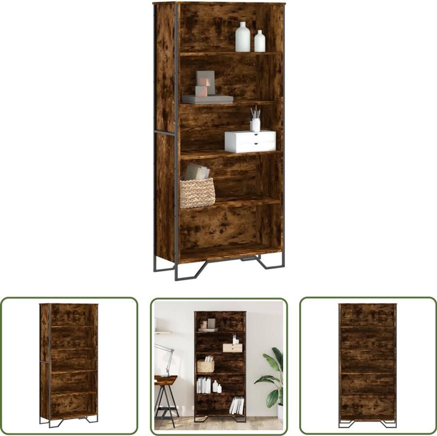 The Living Store Boekenkast 80x31x169 cm bewerkt hout gerookt eikenkleurig Boekenkast Houten Boekenkast Bibliotheekkast Opslagkast Kamerdivider