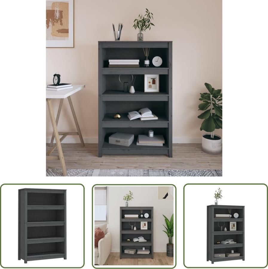 The Living Store Boekenkast 80x35x126 cm massief grenenhout grijs Boekenkast Houten Boekenkast Grenoble Hout Boekenkast Grijs Boekenkast Boekenplank - Foto 2