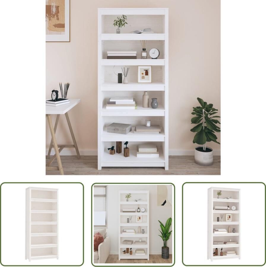 The Living Store Boekenkast 80x35x183 cm massief grenenhout wit Boekenkast Houten Boekenkast Grenenhouten Boekenkast Witte Boekenkast Boekenplank - Foto 2