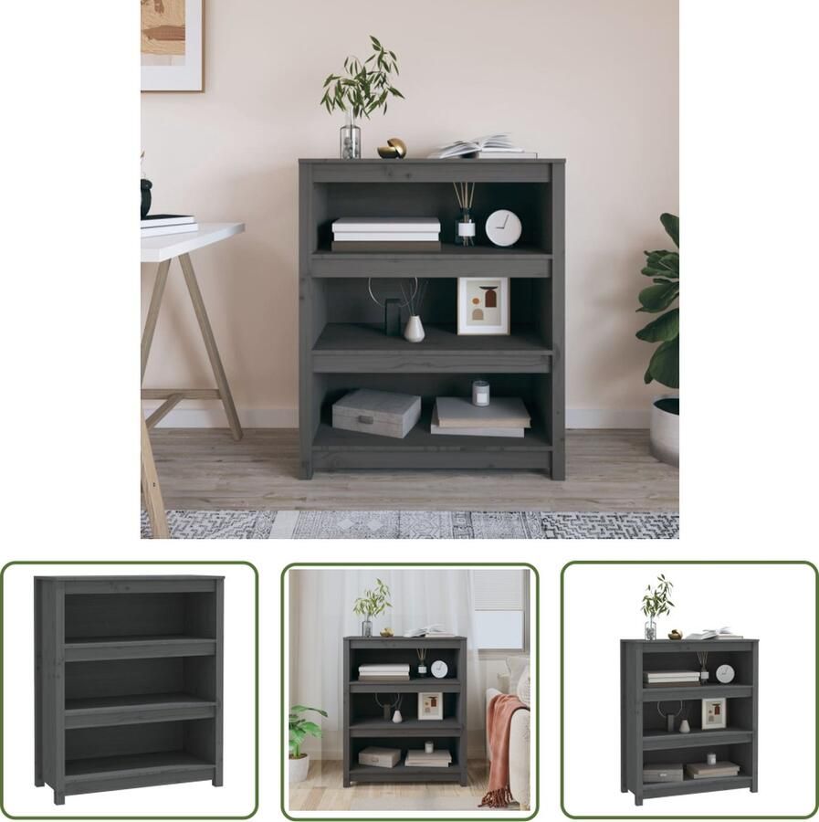 The Living Store Boekenkast Massief grenenhout 80 x 35 x 97 cm Grijs Boekenkast Houten Boekenkast Grenoble Hout Boekenkast Grijze Boekenkast Opslagmogelijkheden - Foto 2