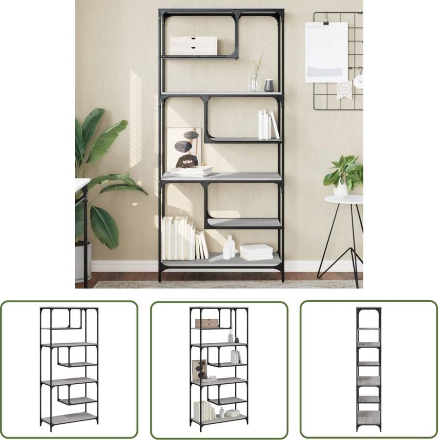 The Living Store Boekenkast Zigzag Grijs Sonoma Eiken 81 x 36 x 176 cm Stevig frame Boekenkast Houten Boekenkast Grijze Boekenkast Design Boekenkast Zig Zag Boekenkast - Foto 2