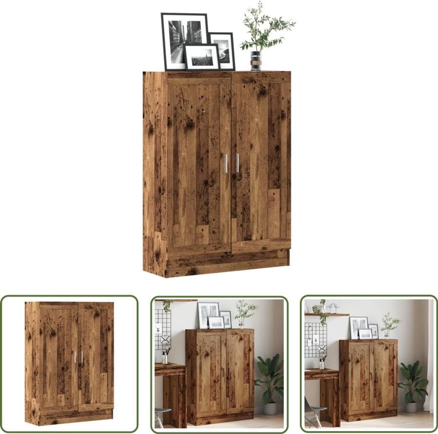 The Living Store Boekenkast 82 5x30 5x115 cm bewerkt hout oud houtkleurig Boekenkast Houten Boekenkast Vintage Boekenkast Bibliotheekkast Opbergkast