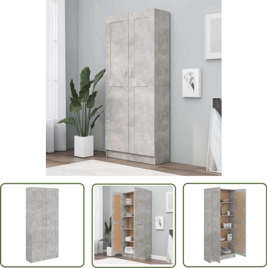 The Living Store Boekenkast 82 5x30 5x185 5 cm bewerkt hout betongrijs Boekenkast Houten Boekenkast Grijze Boekenkast Opslagmeubel Woonkamerdecoratie - Foto 2