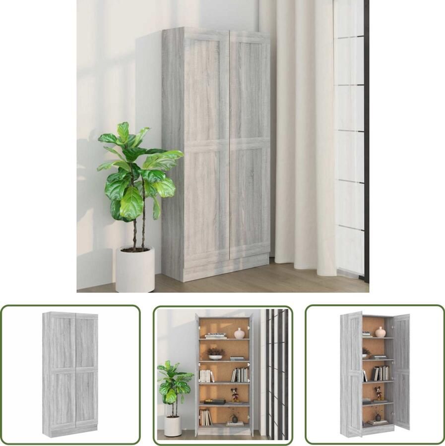 The Living Store Boekenkast 82 5x30 5x185 5 cm bewerkt hout grijs sonoma eiken Boekenkast Houten Boekenkast Grijze Boekenkast Vintage Boekenkast Boekenplank - Foto 2