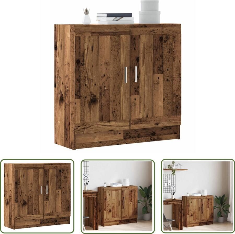 The Living Store Boekenkast 82 5x30 5x80 cm bewerkt hout oud houtkleurig Boekenkast Houten Boekenkast Vintage Boekenkast Bibliotheekkast Opslagkast