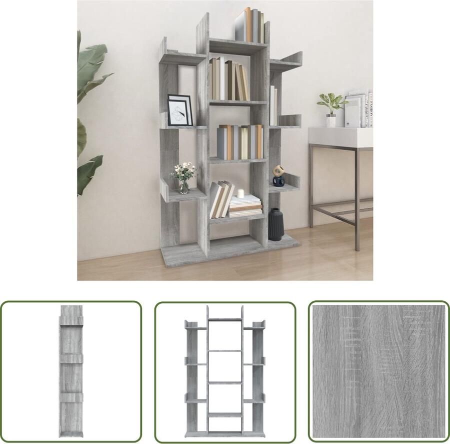 The Living Store Boekenkast 86x25 5x140 cm bewerkt hout grijs sonoma eiken Boekenkast Houten Boekenkast Grijze Boekenkast Sonoma Eiken Boekenkast Boekenplank - Foto 3
