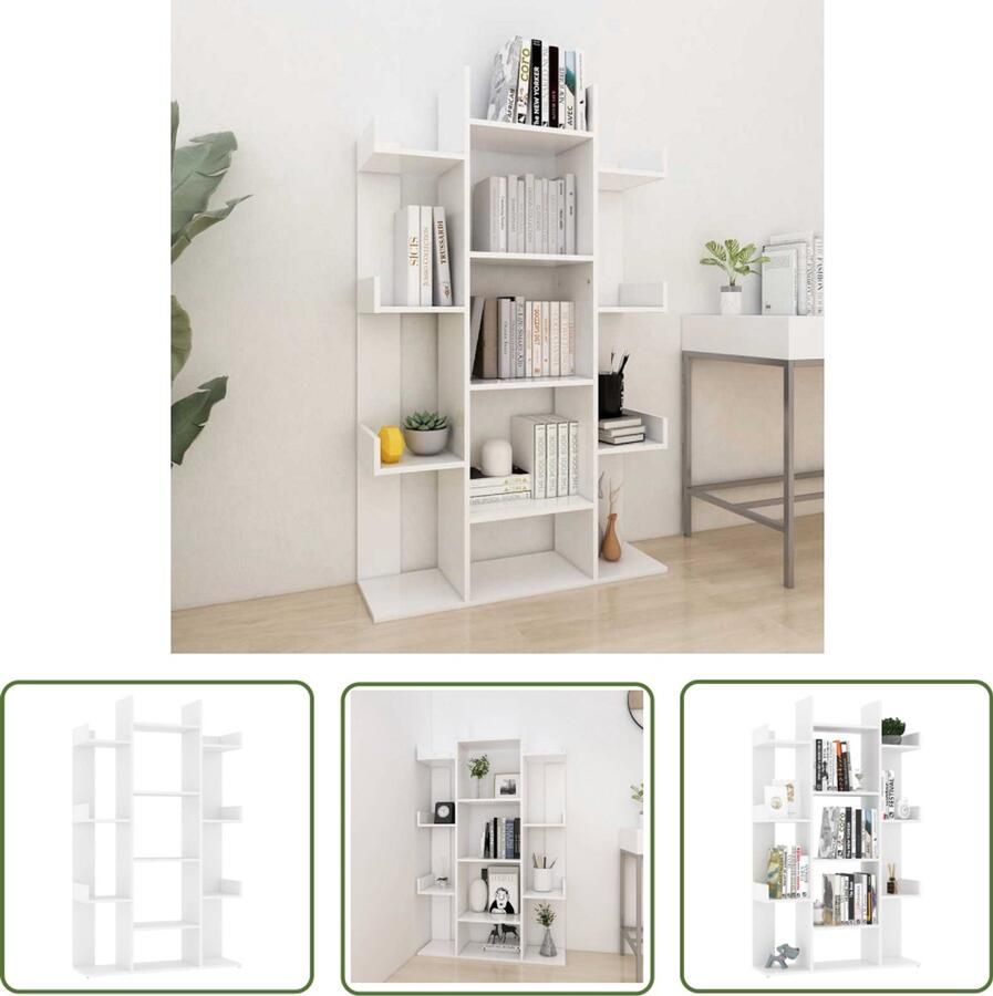 The Living Store Boekenkast 86x25 5x140 cm bewerkt hout wit Boekenkast Houten Boekenkast Wit Boekenkast Bibliotheek Opslagkast - Foto 2