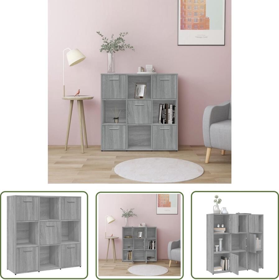 The Living Store Boekenkast 90x30x90 cm bewerkt hout grijs sonoma eikenkleurig Boekenkast Houten Boekenkast Grijze Boekenkast Sonoma Eiken Boekenkast Boekenplank - Foto 2