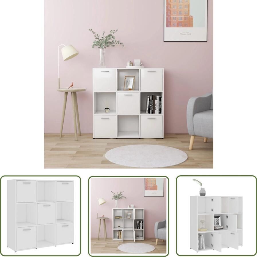 The Living Store Boekenkast chique opbergmeubels 90x30x90 cm Kleur- wit Boekenkast Houten Boekenkast Witte Boekenkast Opbergkast Woonkamerinrichting - Foto 2