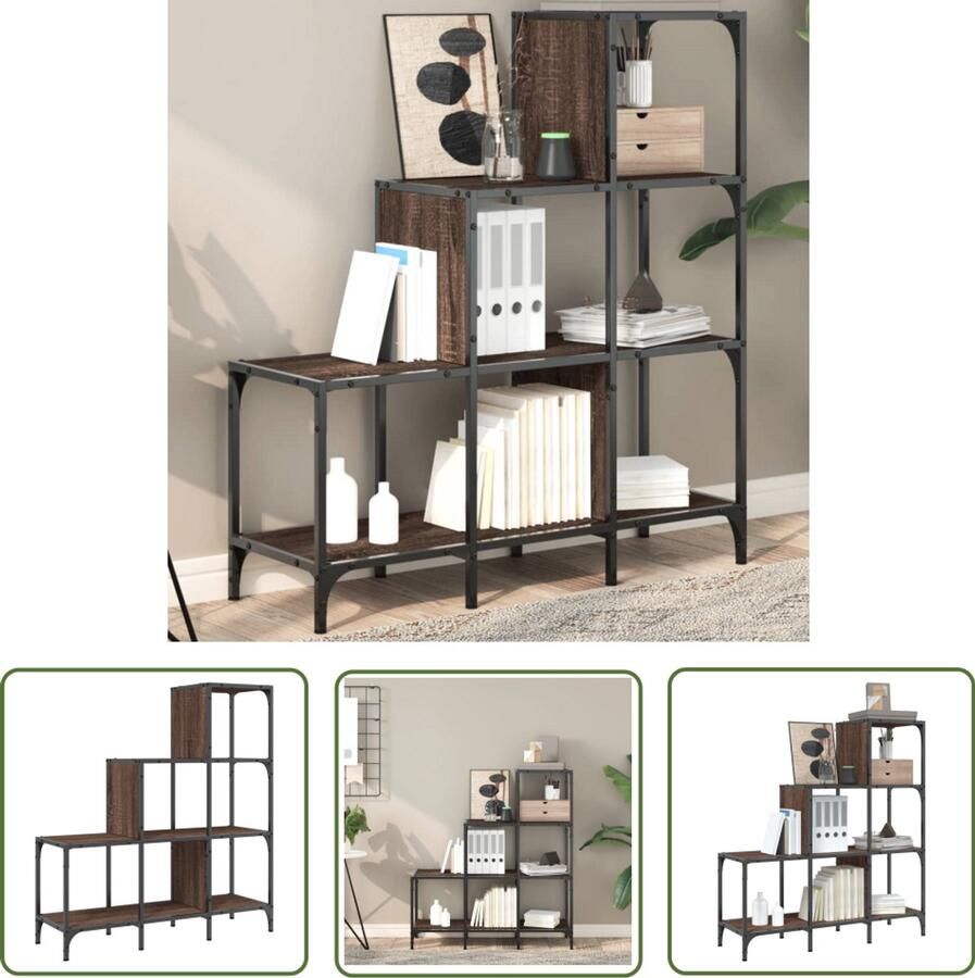 The Living Store Boekenkast 92x30x102 cm bewerkt hout en metaal bruin eiken Boekenkast Houten Boekenkast Boekenplank Opslagoplossing Woonaccessoires