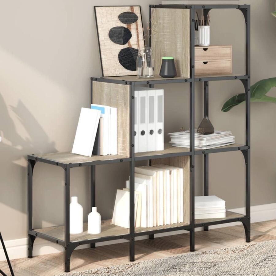 The Living Store Boekenkast 92x30x102 cm bewerkt hout en metaal sonoma eiken Boekenkast Houten Boekenkast Boekenplank Opslagoplossing Woonaccessoires