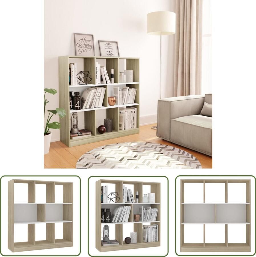 The Living Store Boekenkast 97 5x29 5x100 cm bewerkt hout wit en eikenkleurig Boekenkast Houten Boekenkast Bibliotheek Opslagmeubel Woonaccessoires - Foto 4