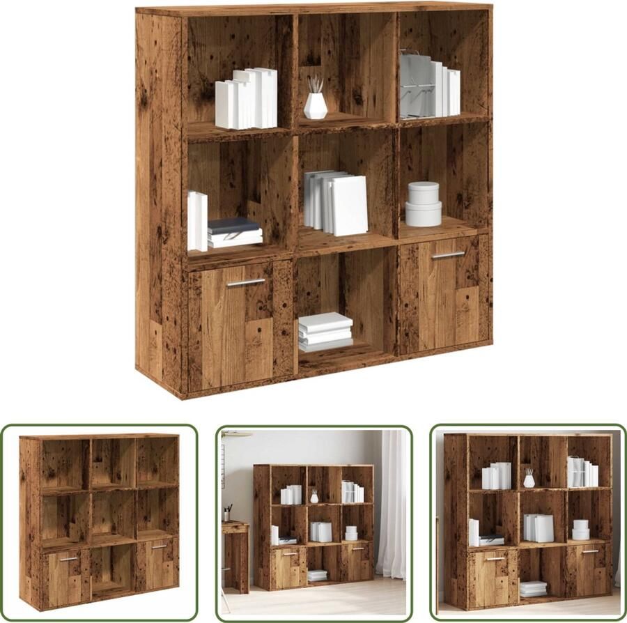 The Living Store Boekenkast 98x29x97 5 cm bewerkt hout oud houtkleurig Boekenkast Houten Boekenkast Vintage Boekenkast Bibliotheekkast Opslagkast