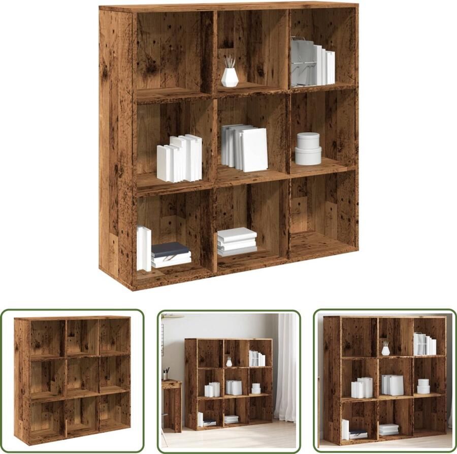 The Living Store Boekenkast 98x29x97 5 cm oud houtkleurig Boekenkast Houten Boekenkast Vintage Boekenkast Bibliotheekkast Opslagoplossing