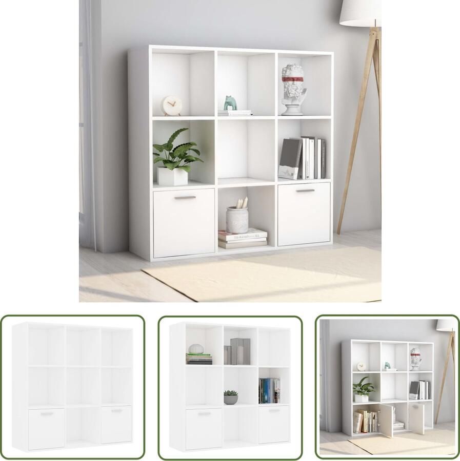 The Living Store boekenkast wit spaanplaat 98 x 30 x 98 cm met 7 open kubussen en 2 deuren Boekenkast Houten Boekenkast Wit Boekenkast Boekenplank Opbergkast - Foto 2