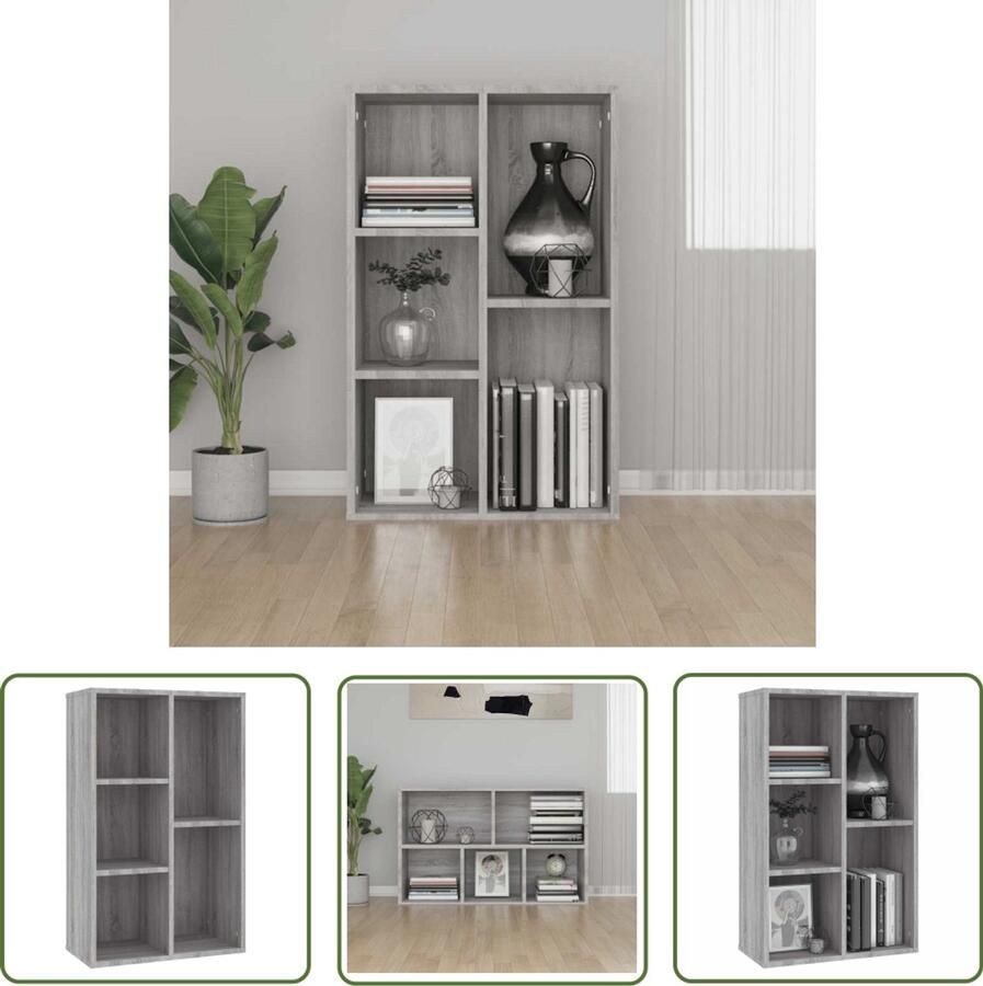 The Living Store Boekenkast Grijs Sonoma Eiken 50 x 25 x 80 cm Duurzaam Hout 5 Vakken Boekenkast Houten Boekenkast Grijze Boekenkast Sonoma Grijs Boekenplank - Foto 2