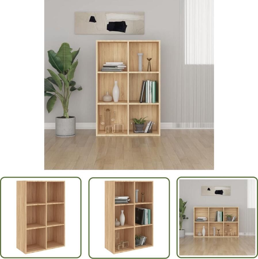 The Living Store Boekenkast dressoir 66x30x98 cm bewerkt hout sonoma eikenkleur Boekenkast Houten Boekenkast Bibliotheek Tv-meubel Bruine Boekenkast - Foto 2