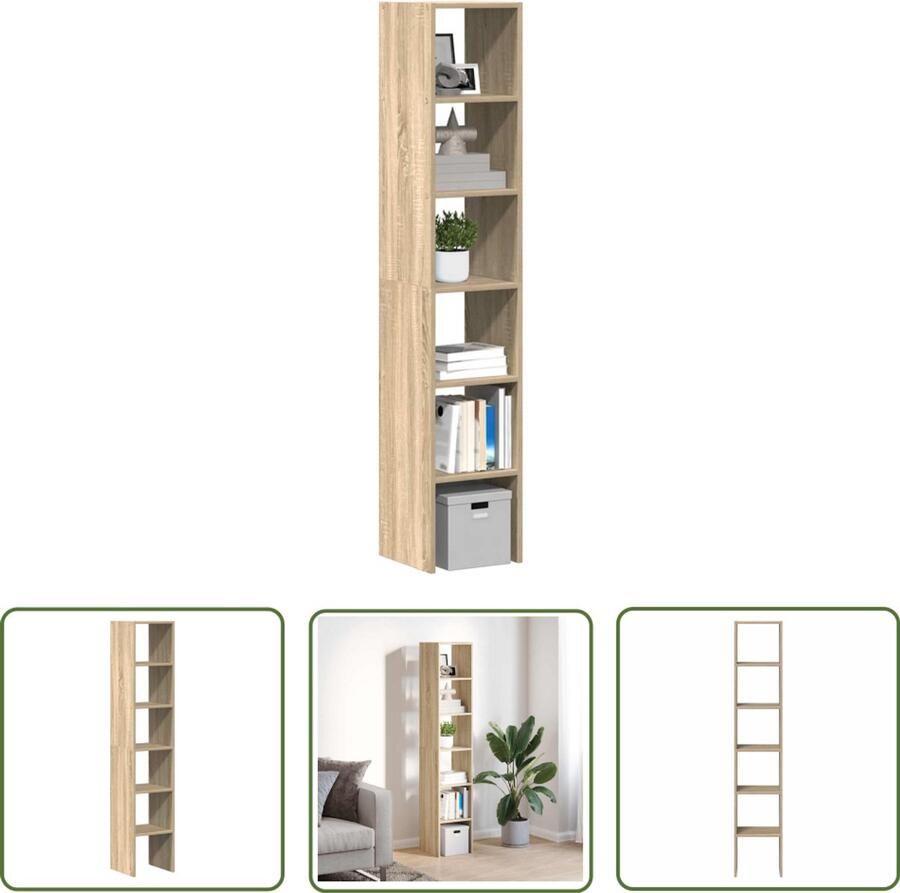 The Living Store Boekenkasten 2 st 30x30x80 cm bewerkt hout sonoma eiken Boekenkast Houten Boekenkast Boekenplank Opbergkast Salontafel