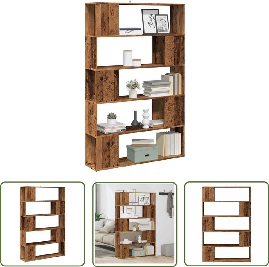 The Living Store Boekenkast kamerscherm 100x24x155 cm oud houtkleurig Boekenkast Houten Boekenkast Vintage Boekenkast Bibliotheekkast Kamerdivider