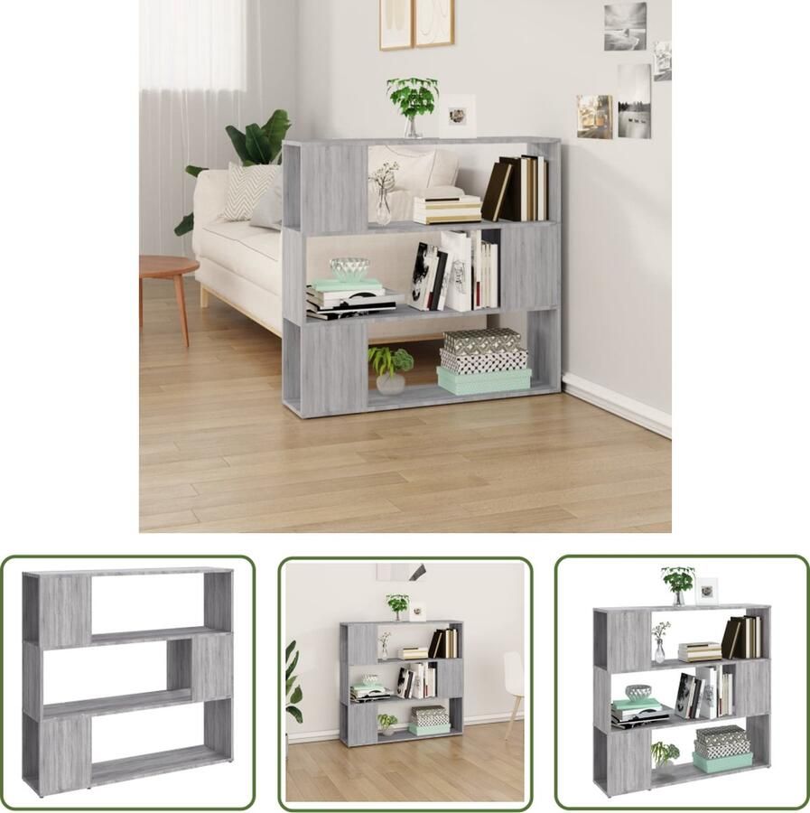 The Living Store Boekenkast kamerscherm 100x24x94 cm grijs sonoma eikenkleurig Boekenkast Houten Boekenkast Grijze Boekenkast Salontafel Woonkamerinrichting