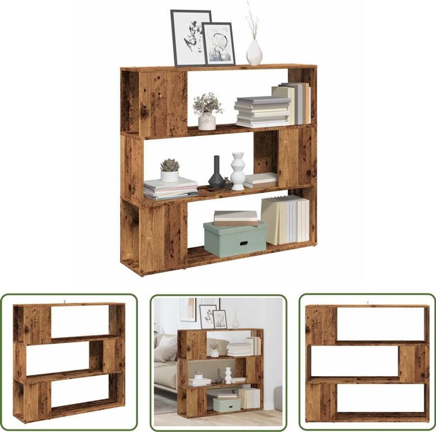 The Living Store Boekenkast kamerscherm 100x24x94 cm oud houtkleurig Boekenkast Houten Boekenkast Vintage Boekenkast Bibliotheekkast Wandkast