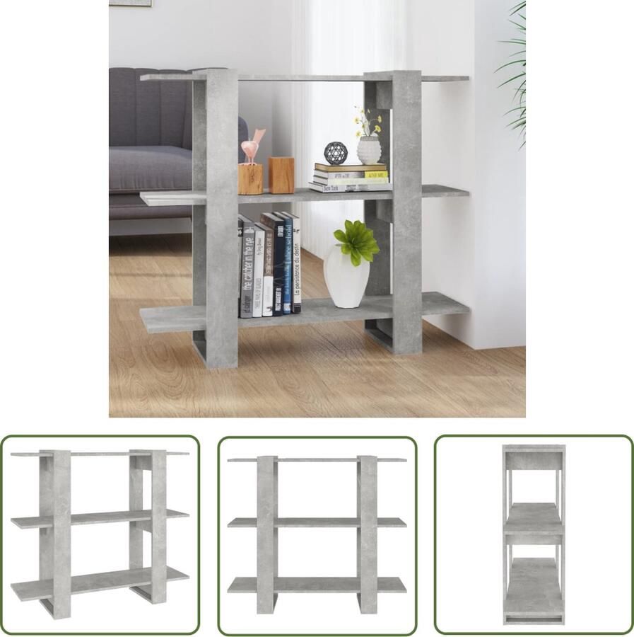 The Living Store Boekenkast Betongrijs 100 x 30 x 87cm Bewerkt hout Boekenkast Houten Boekenkast Grijze Boekenkast Betonnen Boekenkast Kamerdivider - Foto 2