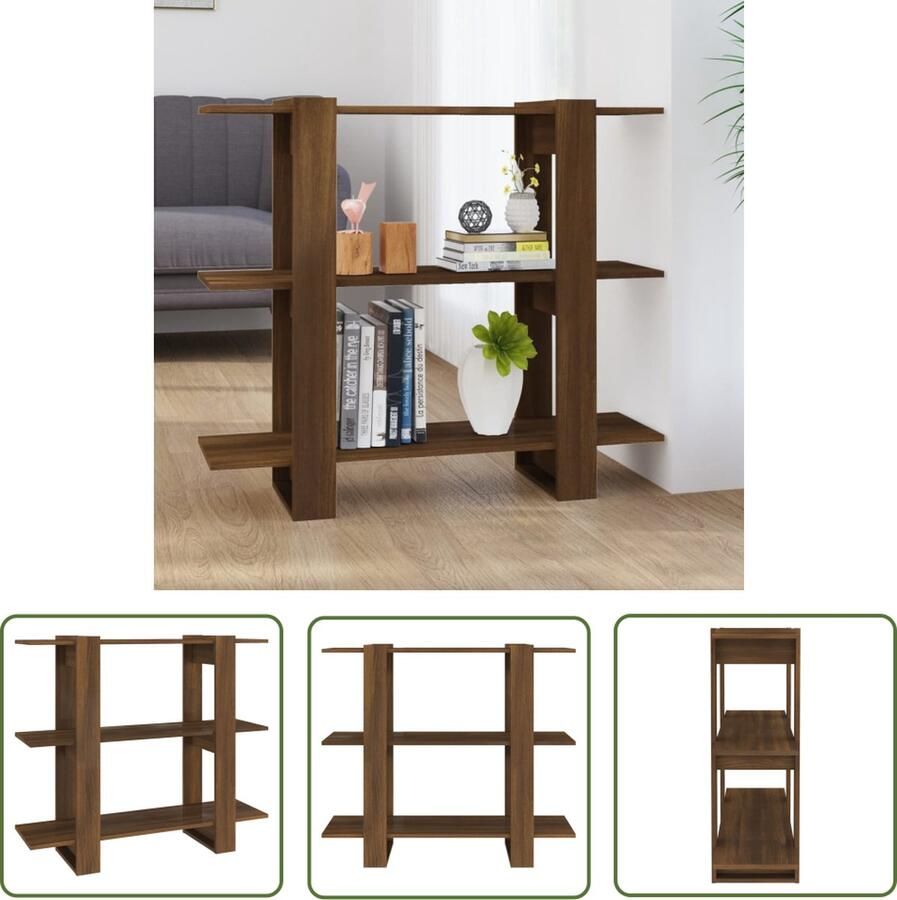 The Living Store Boekenkast kamerscherm 100x30x87 cm bruin eikenkleur Boekenkast Houten Boekenkast Boekenplank Kamerdivider Scheidingswand - Foto 2
