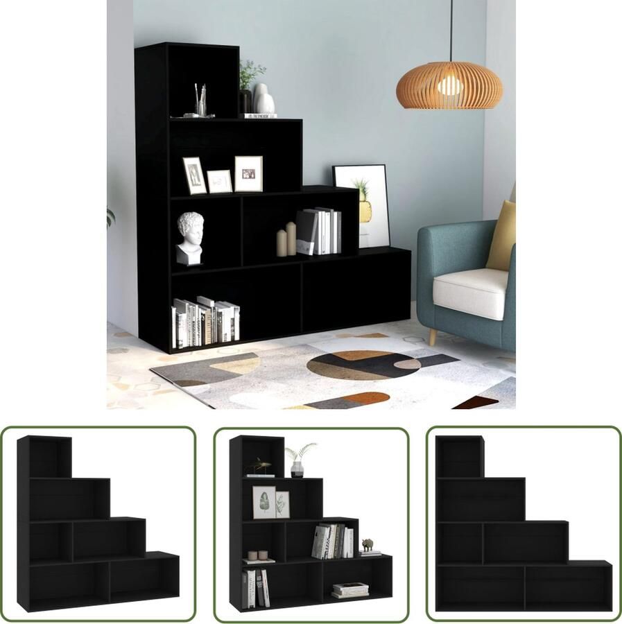 The Living Store Boekenkast kamerscherm 155x24x160 cm bewerkt hout zwart Boekenkast Houten Boekenkast Zwarte Boekenkast Boekenplank Opslagmogelijkheden - Foto 2