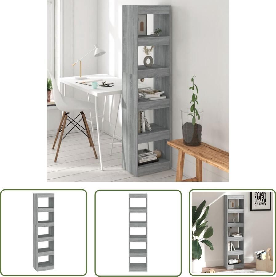 The Living Store Boekenkast kamerscherm 40x30x166 cm grijs sonoma eikenkleurig Boekenkast Houten Boekenkast Grijze Boekenkast Bibliotheek Opslagmogelijkheden - Foto 2