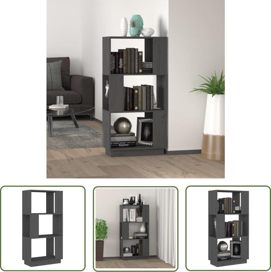 The Living Store Boekenkast kamerscherm 51x25x101 cm massief grenenhout grijs Boekenkast Houten Boekenkast Grenoble Hout Bibliotheekkast Kamer Scheidingswand - Foto 2